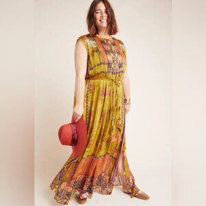Anthro BHANUNI Citron Embroidered Maxi Dress Size 2X